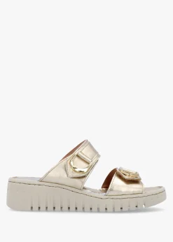 Outlet DANIEL Lorelai Gold Leather Two Bar Mules