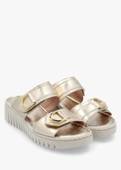 Outlet DANIEL Lorelai Gold Leather Two Bar Mules