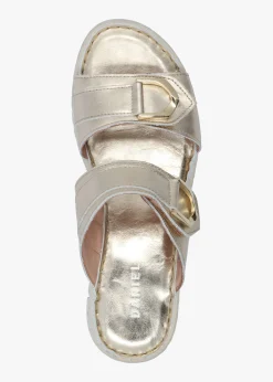 Outlet DANIEL Lorelai Gold Leather Two Bar Mules