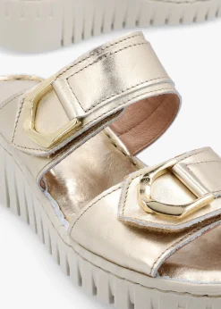 Outlet DANIEL Lorelai Gold Leather Two Bar Mules