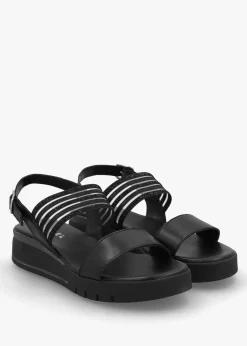 Clearance DANIEL Lozette Black Leather Low Wedge Sandals