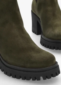 New DANIEL Luxor Green Suede Block Heel Chelsea Boots