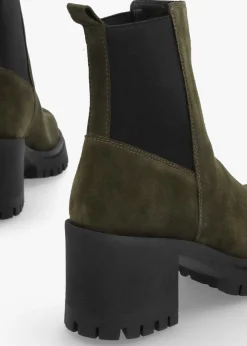 New DANIEL Luxor Green Suede Block Heel Chelsea Boots