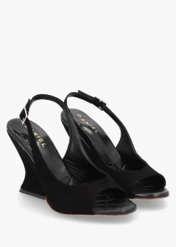 Clearance DANIEL Margot Black Suede Sculpted Wedge Sandals