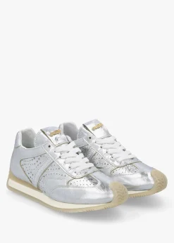 Sale DANIEL Mated Silver Leather Perforated Runner Trainers