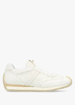 Hot DANIEL Mated White Leather Perforated Runner Trainers
