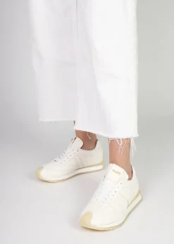 Hot DANIEL Mated White Leather Perforated Runner Trainers