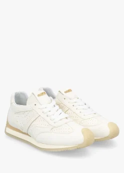 Hot DANIEL Mated White Leather Perforated Runner Trainers