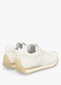 Hot DANIEL Mated White Leather Perforated Runner Trainers
