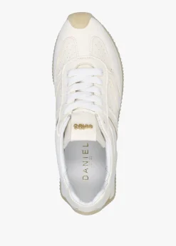 Hot DANIEL Mated White Leather Perforated Runner Trainers