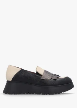 Hot WONDERS Medianoche Cream & Black Leather Loafers