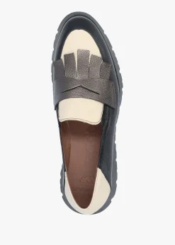 Hot WONDERS Medianoche Cream & Black Leather Loafers