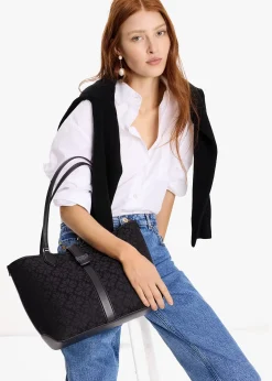 Best KATE SPADE Medium Spade Flower Jacquard Black Open Tote Bag