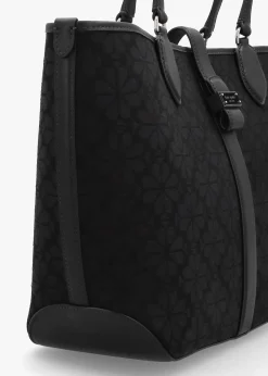 Best KATE SPADE Medium Spade Flower Jacquard Black Open Tote Bag