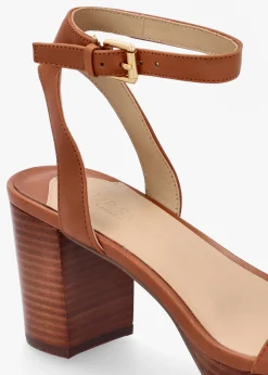 Best LAUREN RALPH LAUREN Melissah Lauren Tan Leather Block Heel Sandals