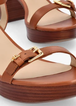 Best LAUREN RALPH LAUREN Melissah Lauren Tan Leather Block Heel Sandals