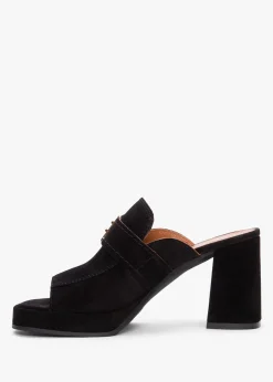 Fashion ALPE Memphis Black Suede Block Heel Mules