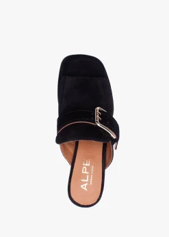 Fashion ALPE Memphis Black Suede Block Heel Mules