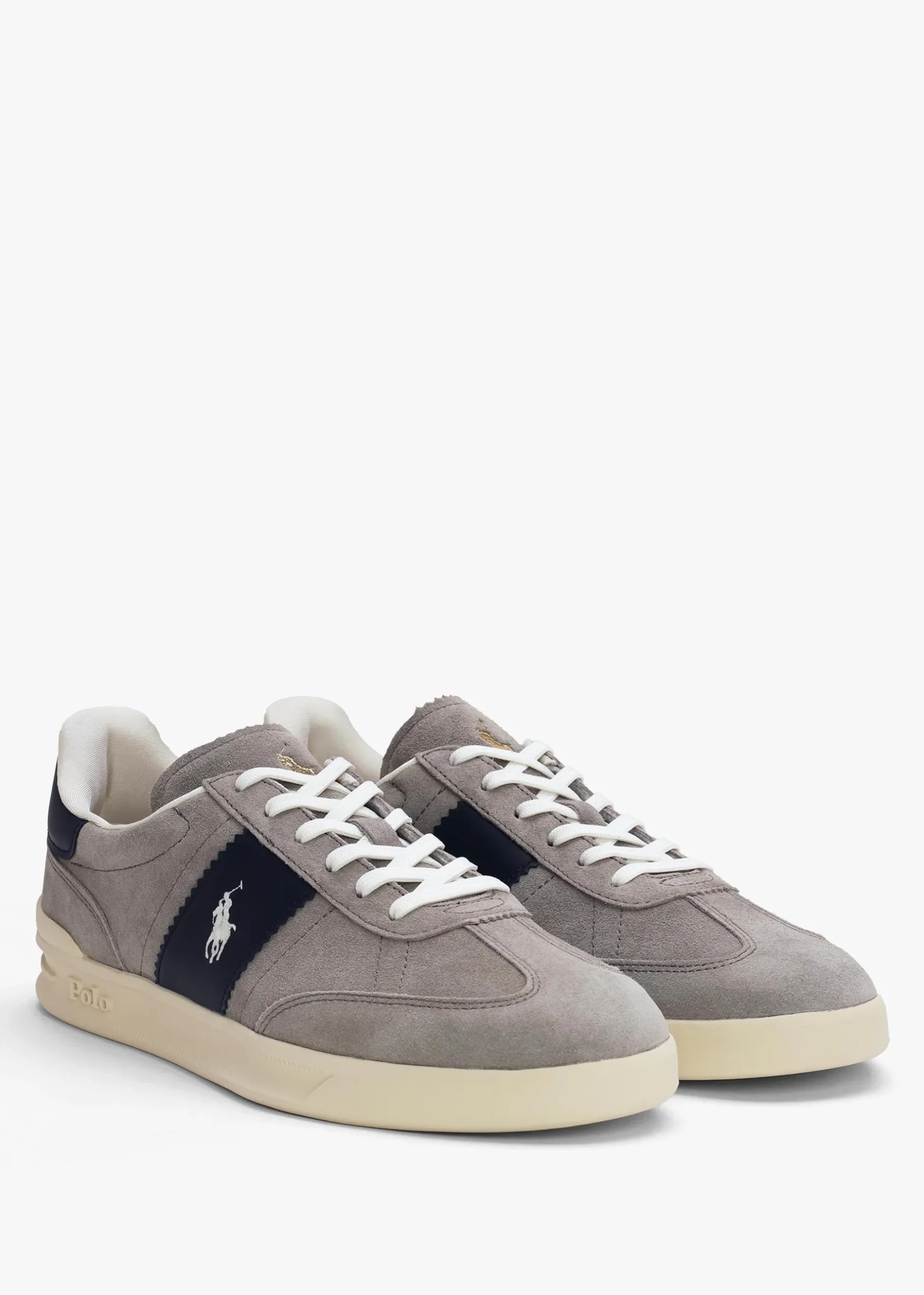 New POLO RALPH LAUREN Men’s Heritage Aera Grey & Navy Suede Trainers