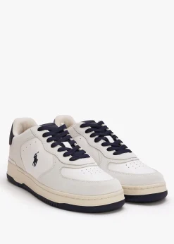 Hot POLO RALPH LAUREN Men’s Master Court White & Navy Leather Trainers