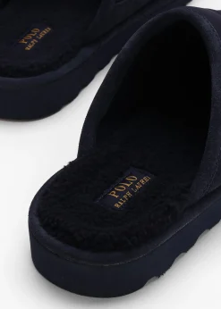 Hot POLO RALPH LAUREN Men’s Reade Suede Trim Quilted Navy White Scuff Slippers