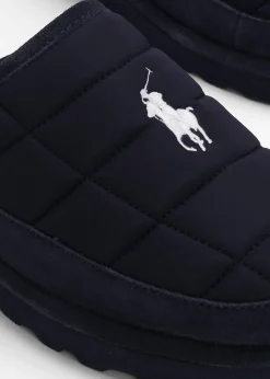 Hot POLO RALPH LAUREN Men’s Reade Suede Trim Quilted Navy White Scuff Slippers