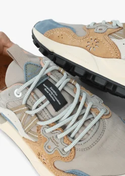 Sale FLOWER MOUNTAIN Men’s Yamano 3 Beige Grey Suede & Nylon Trainers