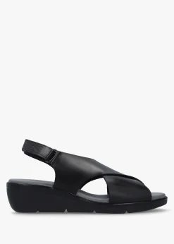 Hot FLY LONDON Nabi Black Leather Sling Back Low Wedge Sandals