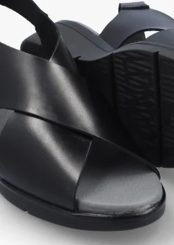 Hot FLY LONDON Nabi Black Leather Sling Back Low Wedge Sandals