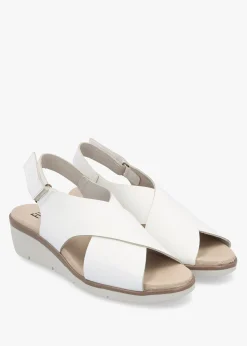 Outlet FLY LONDON Nabi White Leather Sling Back Low Wedge Sandals