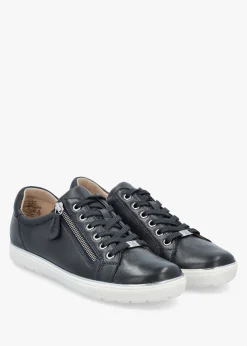 New CAPRICE Navy Leather Side Zip Trainers