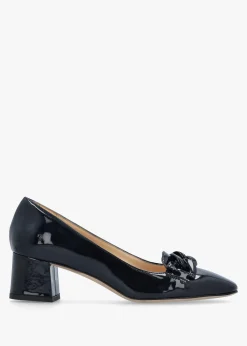 Fashion LUCA GROSSI Navy Patent Leather Block Heel Court Shoes