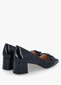 Fashion LUCA GROSSI Navy Patent Leather Block Heel Court Shoes