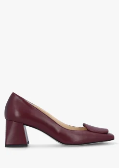 Outlet DANIEL Nessie Burgundy Leather Block Heel Court Shoes
