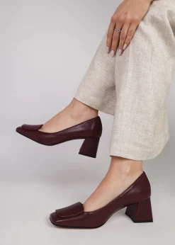 Outlet DANIEL Nessie Burgundy Leather Block Heel Court Shoes