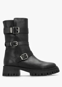 Hot DANIEL Niker Black Leather Tall Biker Boots