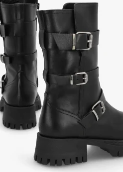 Hot DANIEL Niker Black Leather Tall Biker Boots