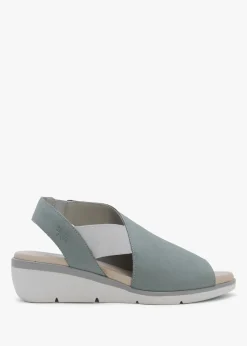 Discount FLY LONDON Nily Pale Blue Leather Low Wedge Sandals