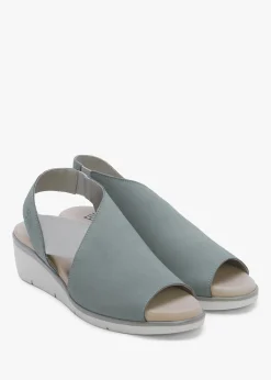 Discount FLY LONDON Nily Pale Blue Leather Low Wedge Sandals