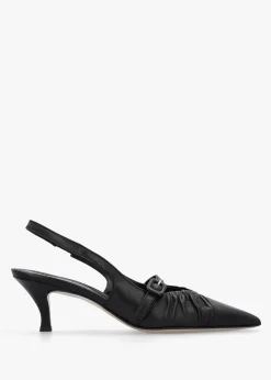 Fashion DANIEL Nouche Black Leather Rouched Kitten Heel Sling Backs