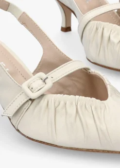 New DANIEL Nouche Cream Leather Rouched Kitten Heel Sling Backs