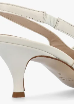 New DANIEL Nouche Cream Leather Rouched Kitten Heel Sling Backs
