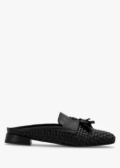 Fashion DANIEL Nova Black Leather Woven Backless Mules
