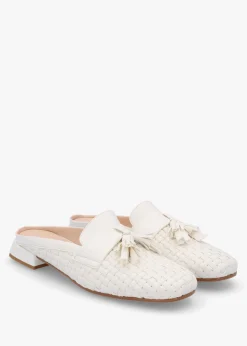 Clearance DANIEL Nova Cream Leather Woven Backless Mules