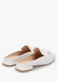 Clearance DANIEL Nova Cream Leather Woven Backless Mules