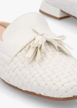 Clearance DANIEL Nova Cream Leather Woven Backless Mules