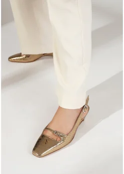 Fashion DANIEL Nux Gold Leather Reptile Low Heel Court Shoes