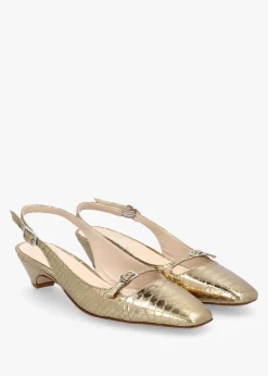 Fashion DANIEL Nux Gold Leather Reptile Low Heel Court Shoes