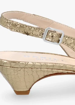 Fashion DANIEL Nux Gold Leather Reptile Low Heel Court Shoes