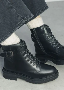 New MODA IN PELLE Omola Black Leather Buckle Ankle Boots